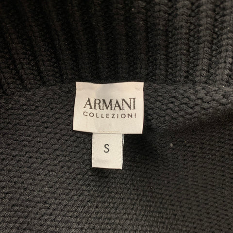 ARMANI COLLEZIONI Size S Black Knitted Virgin Wool Shawl Collar Knitted Cardigan