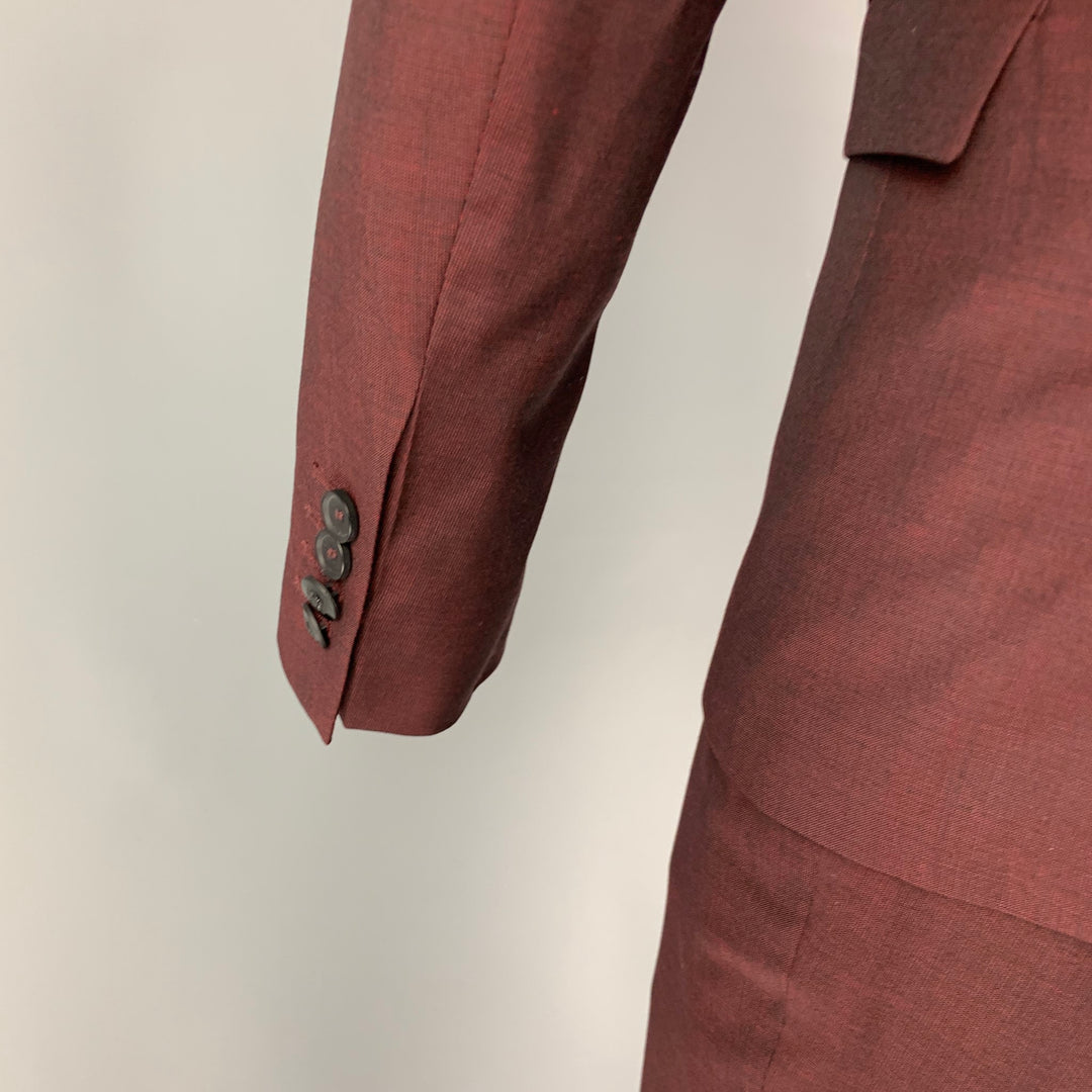 THE KOOPLES Size 34 Burgundy Wool Blend Notch Lapel 3 Piece Suit