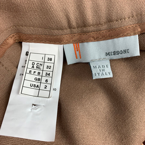 M MISSONI Size 2 Khaki & Turquoise Wool Cropped Belted Casual Pants