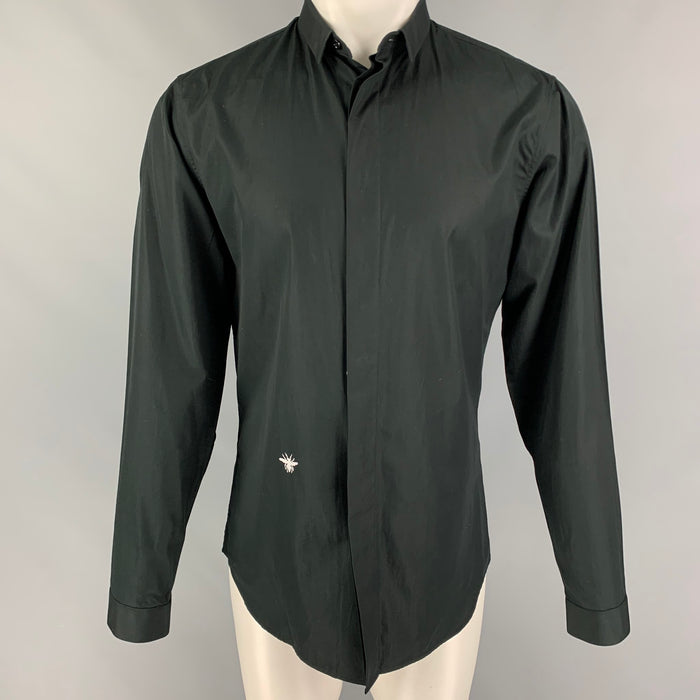 DIOR HOMME Size S Black Cotton Hidden Placket Long Sleeve Shirt