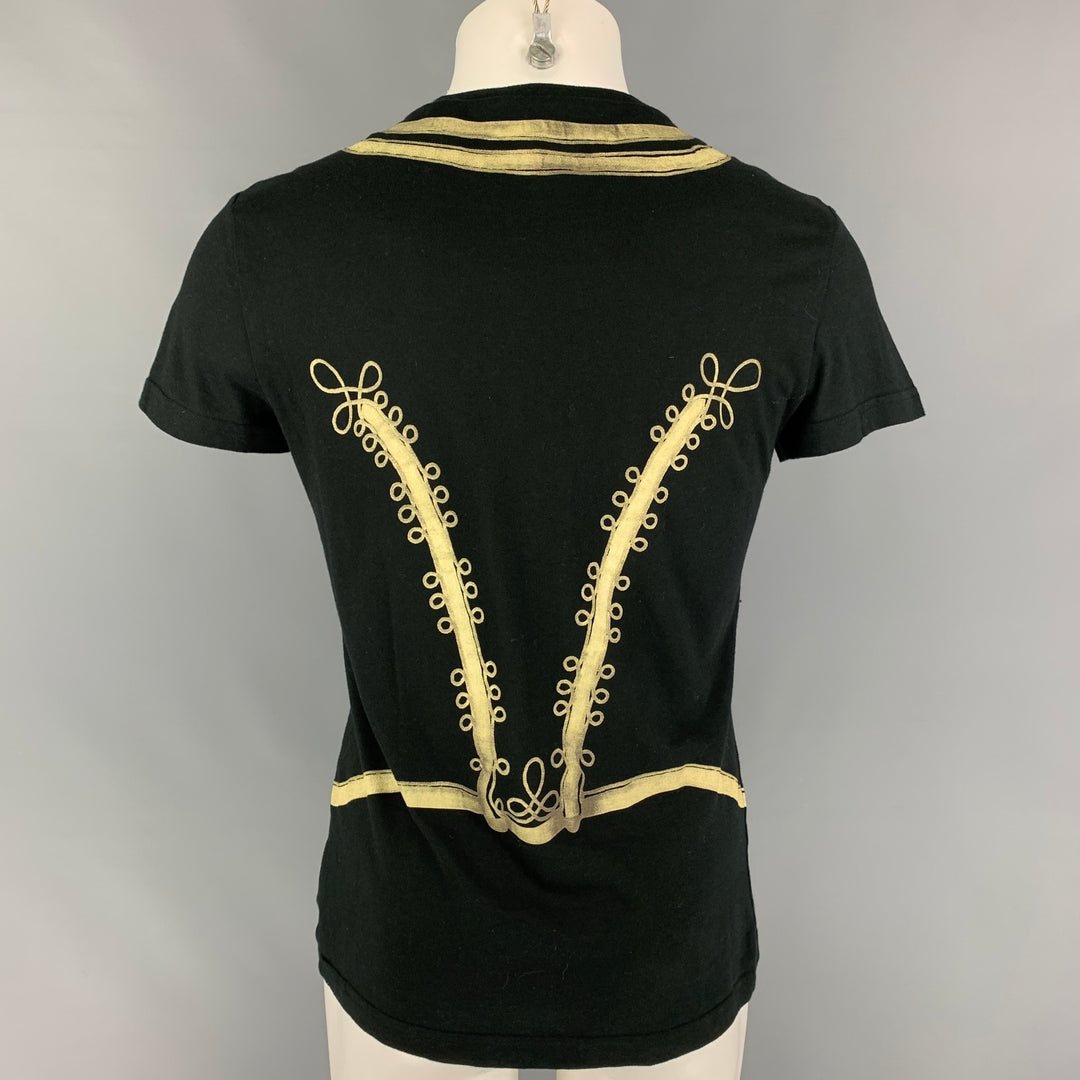 JOHN GALLIANO Size M Black Gold Print Cotton Crew-Neck T-shirt