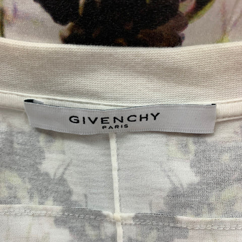 GIVENCHY SS 15 Size L White Black Floral Cotton Crew-Neck T-shirt