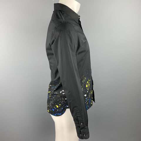 GUILD PRIME Size S Black Splattered Cotton Button Up Long Sleeve Shirt