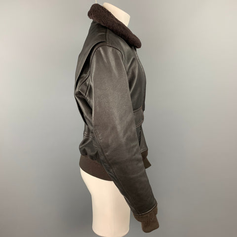 VINTAGE Size L Brown Leather Bomber Jacket