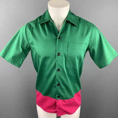 AMI by ALEXANDRE MATTIUSSI Size S Green & Pink Color Block Cotton Short Sleeve Shirt