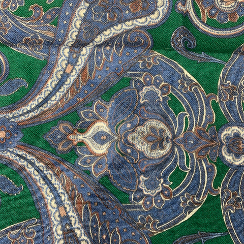 BREUER Green & Navy Paisley Wool Pocket Square