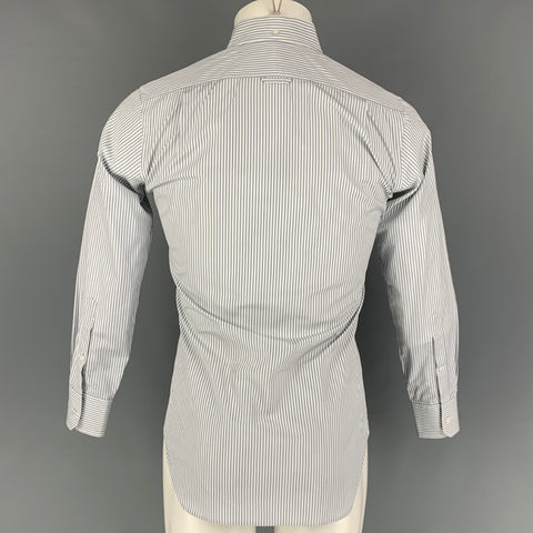 THOM BROWNE Size XS White Grey Stripe Cotton Button Down Long Sleeve Shirt