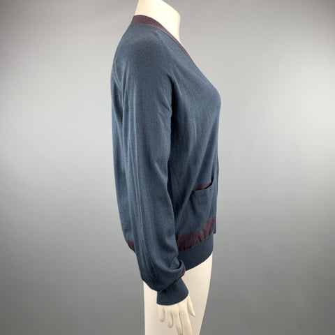 JIL SANDER Size 12 Navy & Plum Color Block Cashmere Blend Cardigan