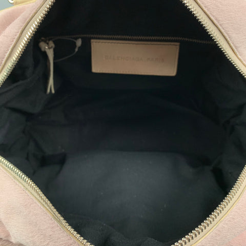 BALENCIAGA Rose & Beige Mixed Fabrics Leather Calf hair Handbag