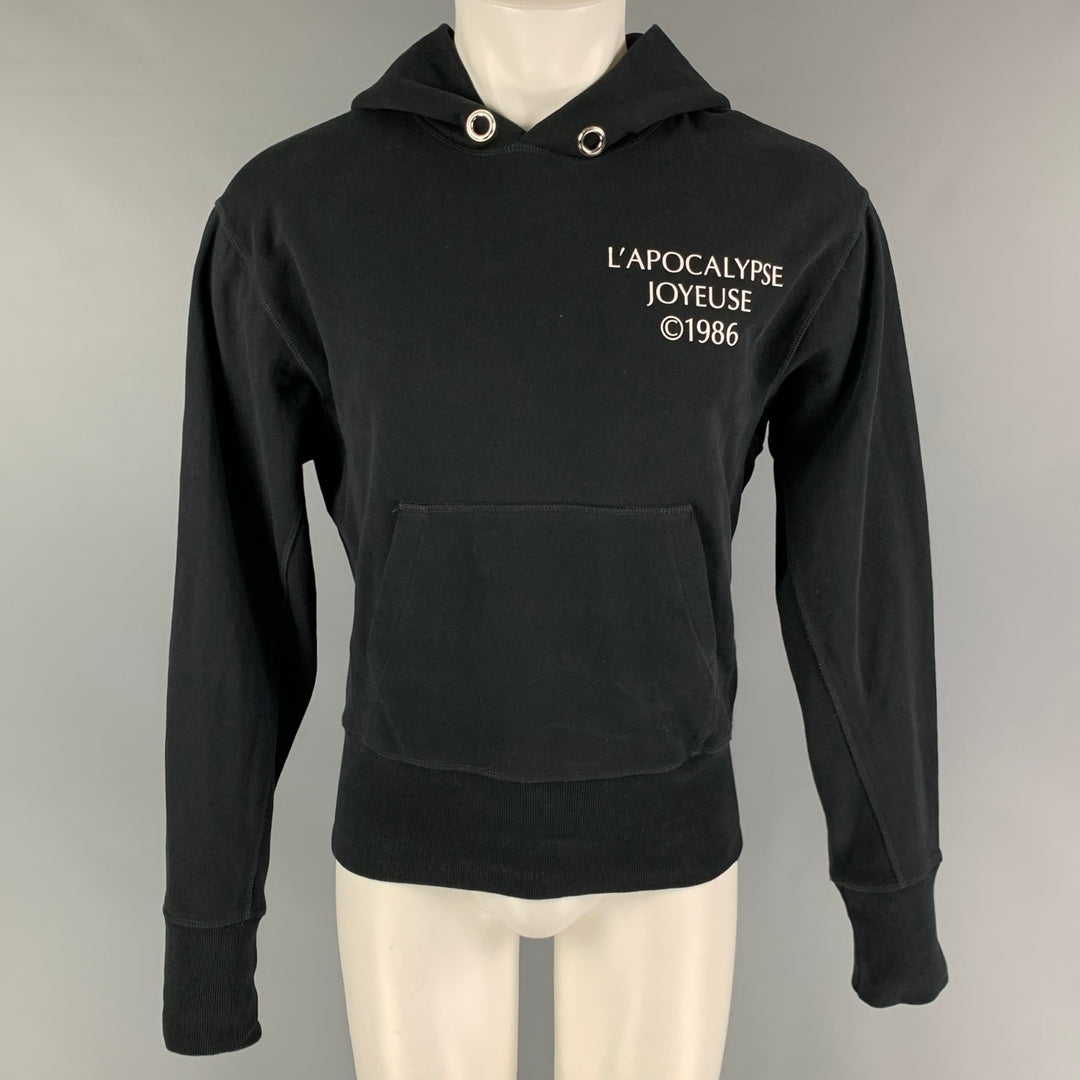 HELMUT LANG Size M Black White Logo Cotton Hoodie Sweatshirt