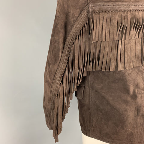 BURBERRY PRORSUM Fall 2014 Size 36 Brown Suede Fringe Buttoned Jacket