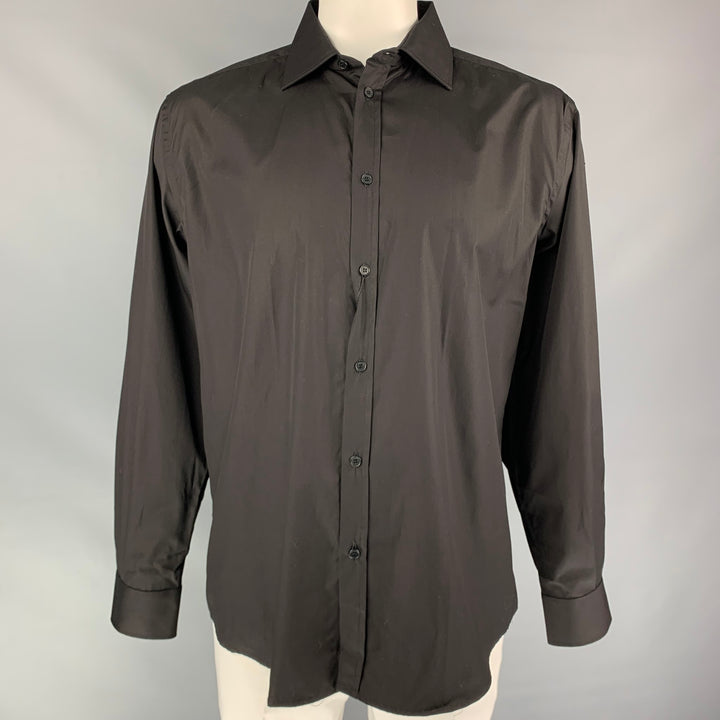 GIANNI VERSACE Size XL Black Cotton Button Up Long Sleeve Shirt