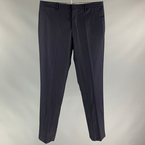 PAUL SMITH The Kensington Size 30 Navy Dot Print Wool Zip Fly Dress Pants