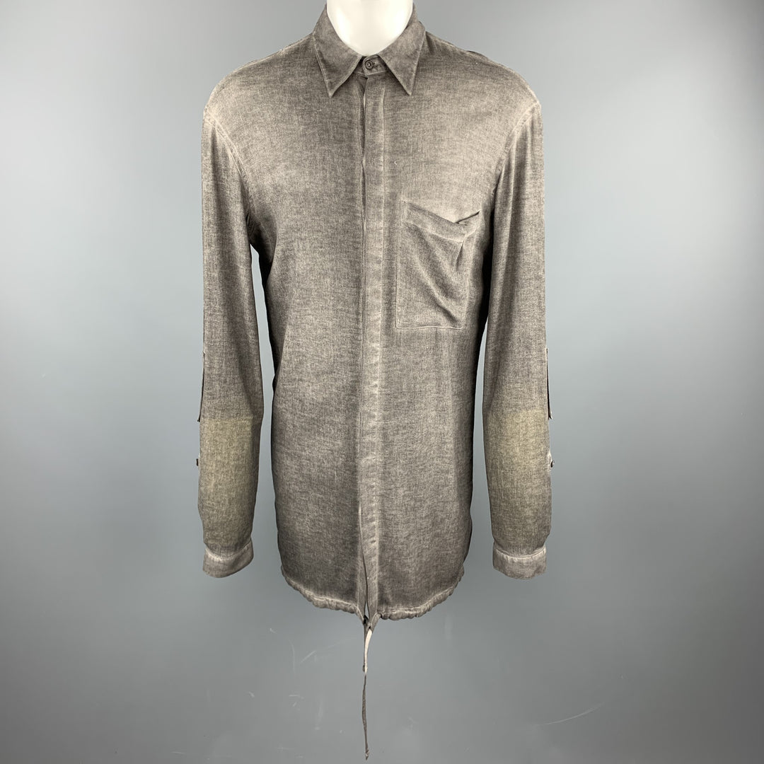 ALEXANDRE PLOKHOV Talla S Camisa de manga larga con botones de algodón teñido en gris oscuro