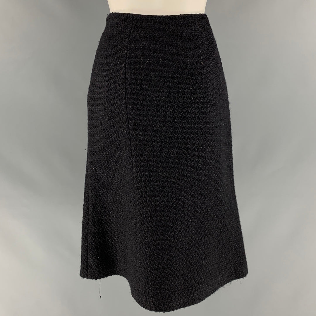 DEREK LAM Size M Black Textured A-Line Knee-Length Skirt
