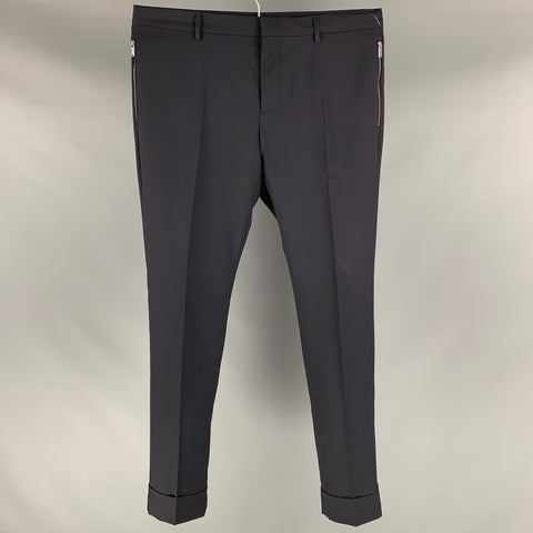 VALENTINO Size 34 Navy Solid Wool Mohair Button Fly Dress Pants