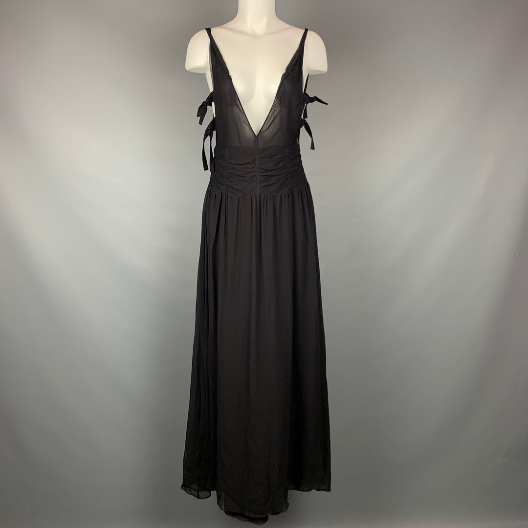 EMPORIO ARMANI 2002 Size 6 Black Chiffon Ruched Plunging Gown