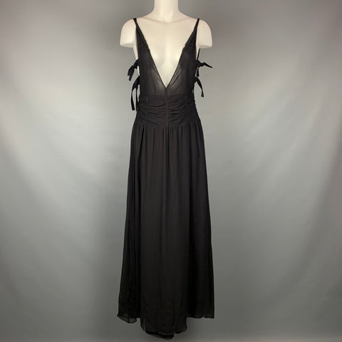 EMPORIO ARMANI 2002 Taille 6 Robe plongeante froncée en mousseline noire