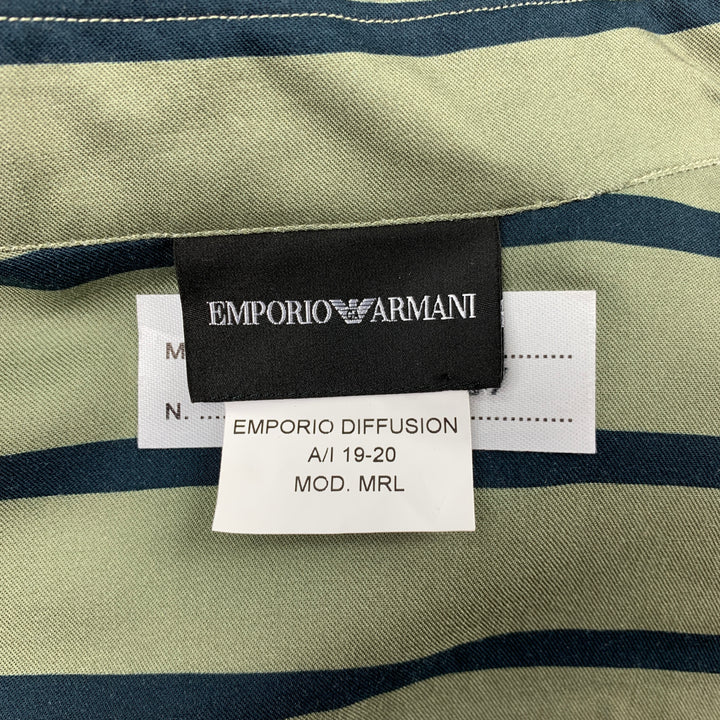 EMPORIO ARMANI Size M Green & Navy Stripe Long Sleeve Shirt