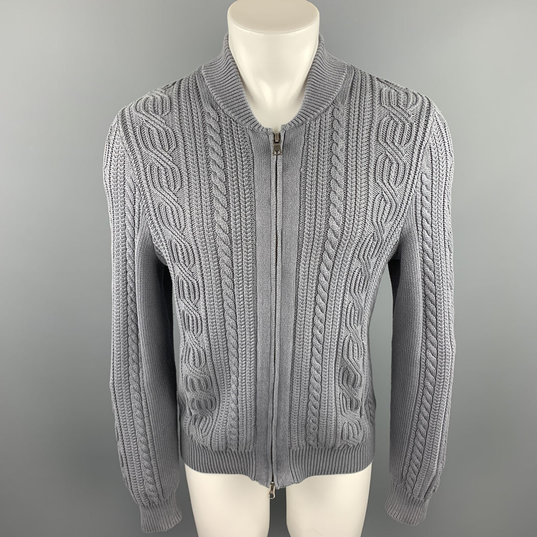 BANANA REPUBLIC Taille M Cardigan zippé en coton tricoté torsadé gris