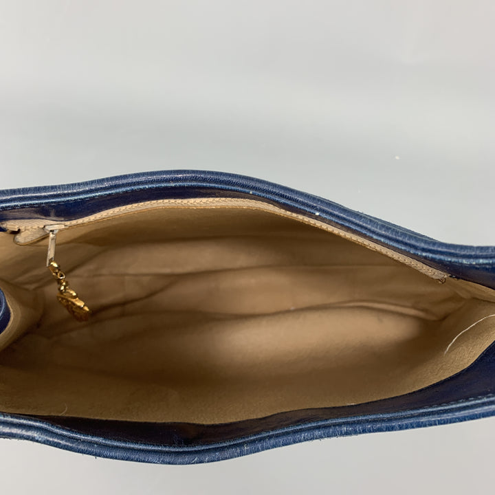 Vintage GUCCI Navy Blue Suede Gold Tone GG Shoulder Bag