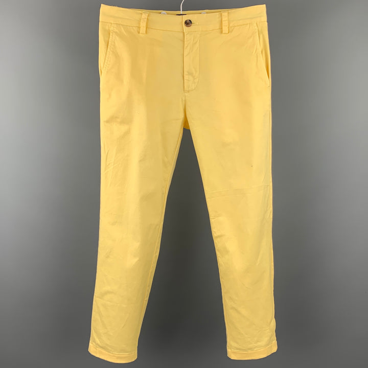 BROOKS BROTHERS Talla 31 Pantalones casuales de algodón con cremallera y bragueta amarillos