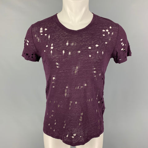 IRO Size XS Purple Distressed Linen Crew-Neck Clay T-shirt