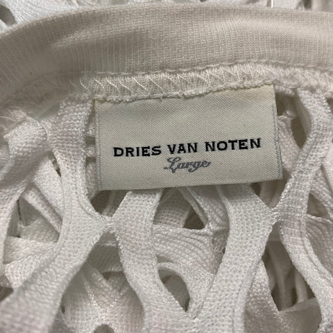 DRIES VAN NOTEN Size L White Mesh Polyester Cropped Pullover