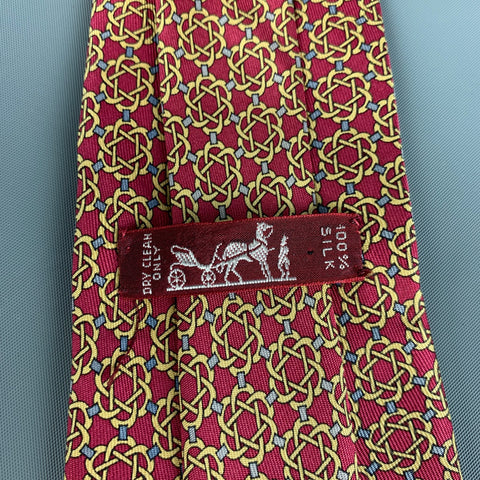 HERMES 7122 FA Burgundy Gold Abstract Silk Tie