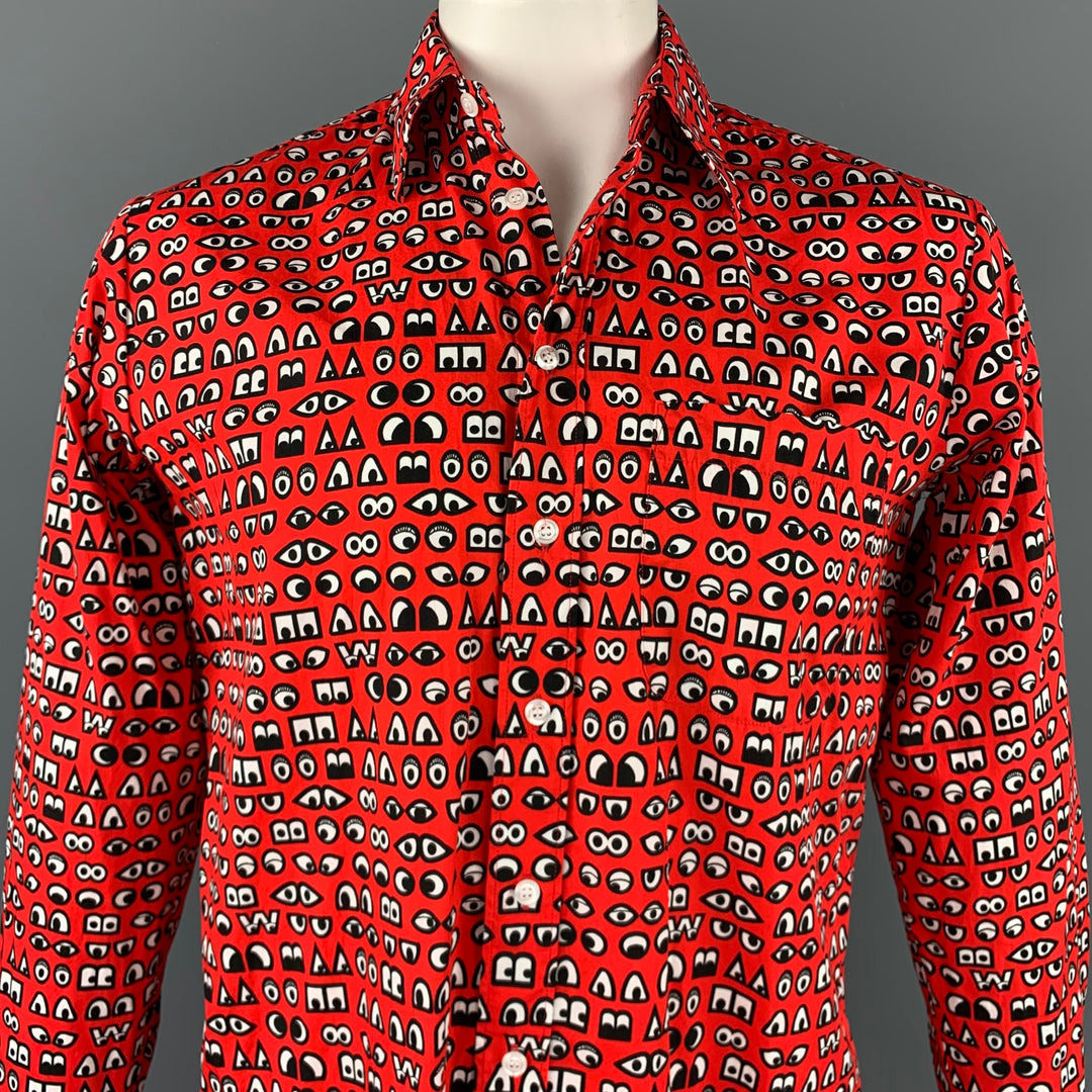 WALTER VAN BEIRENDONCK Size M Red Print Cotton Button Up Long Sleeve Shirt