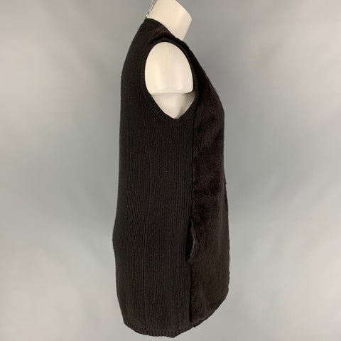 S by MAX MARA Size M Brown Knitted Wool / Cashmere Rabbit Fur Trim Vest
