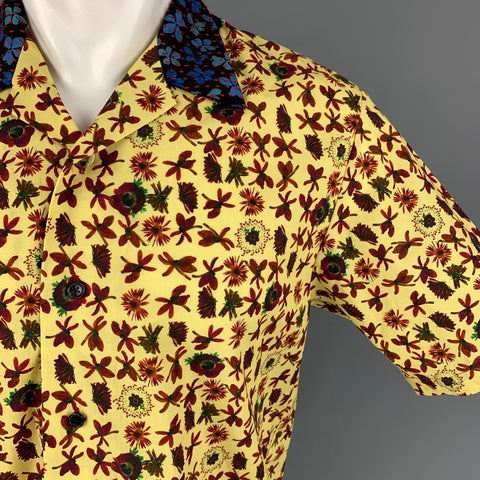 JONATHAN COHEN Size XS Yellow Burgundy Floral Cotton Camp Short Sleeve Shirt