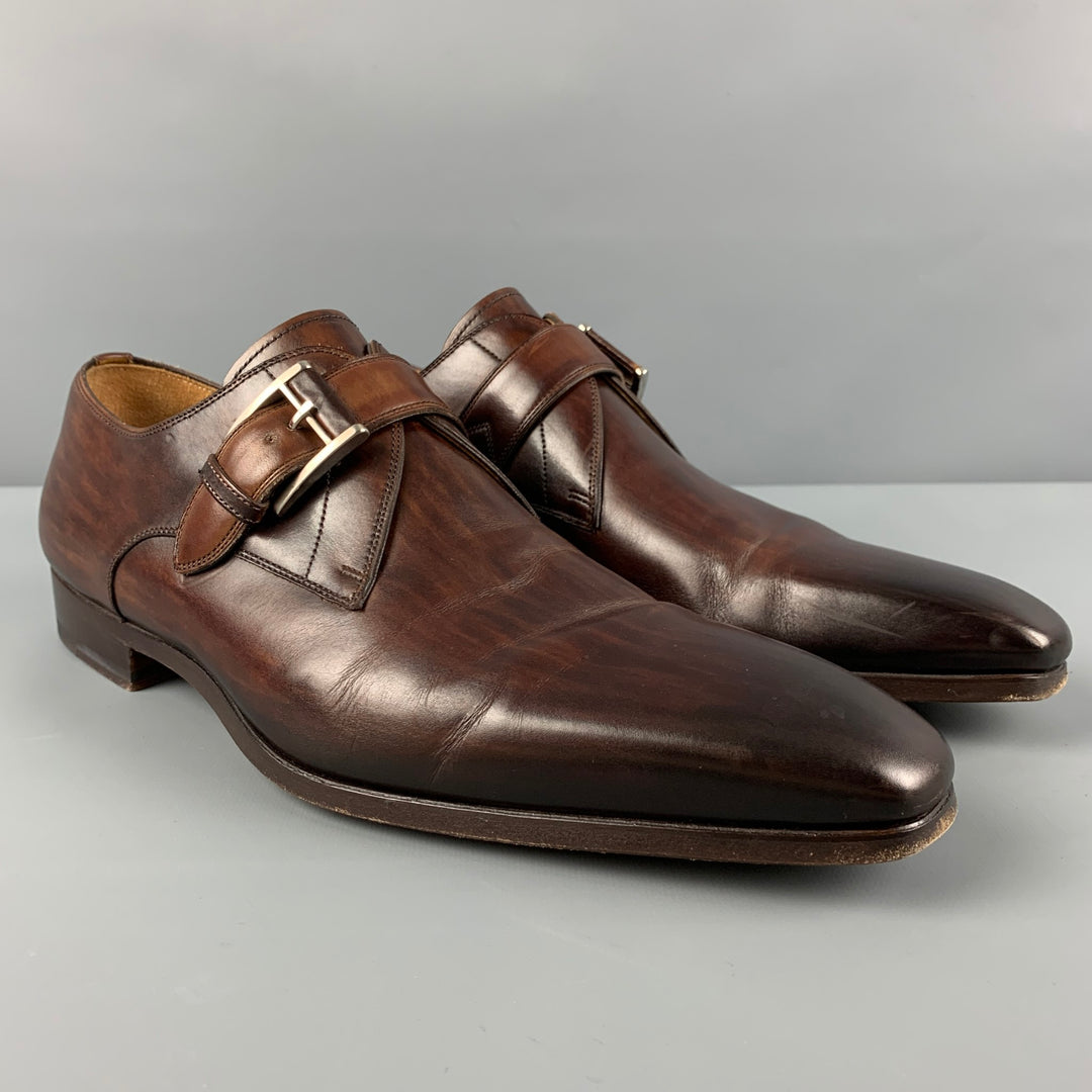 MAGNANNI Zapatos con cordones y correa tipo monje de cuero bruñido marrón talla 10