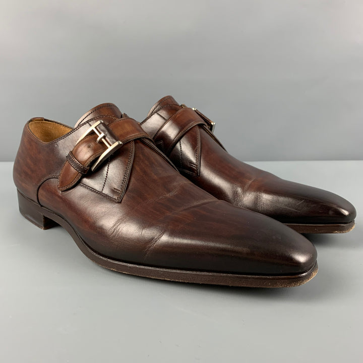 MAGNANNI Zapatos con cordones y correa tipo monje de cuero bruñido marrón talla 10