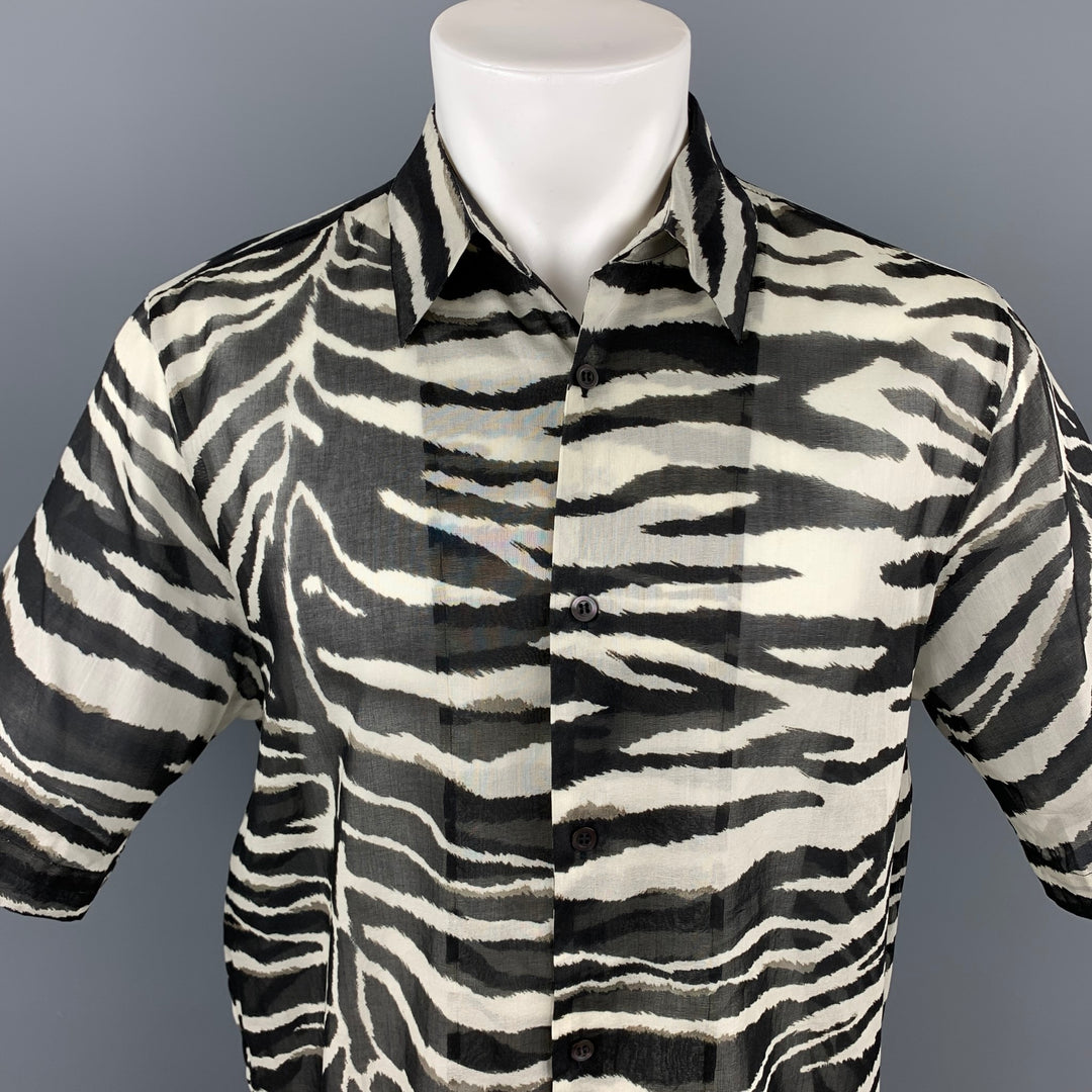 DRIES VAN NOTEN S/S 20 Size XXS Black & White Zebra Print Cotton Camp Short Sleeve Shirt