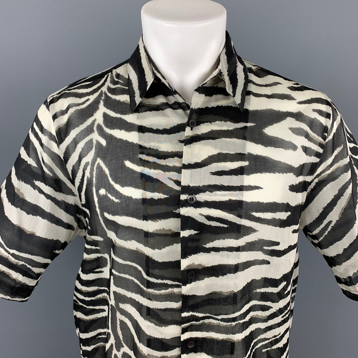 DRIES VAN NOTAN S/S 20 Talla XS Camisa de manga corta con botones de algodón cebra en blanco y negro