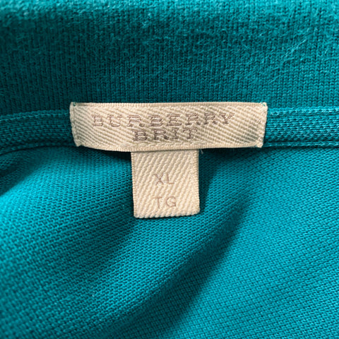 BURBERRY BRIT Size XL Green Solid Cotton Polo