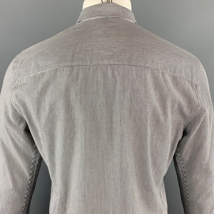 EMPORIO ARMANI Size M Stripe Black & White Cotton Button Up Long Sleeve Shirt