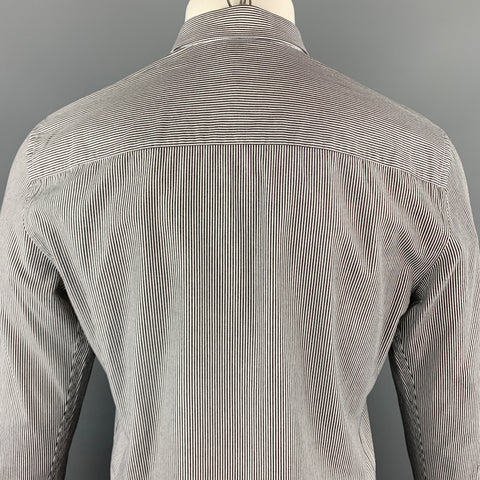 EMPORIO ARMANI Taille M Stripe Noir et Blanc Coton Boutonné Chemise à manches longues