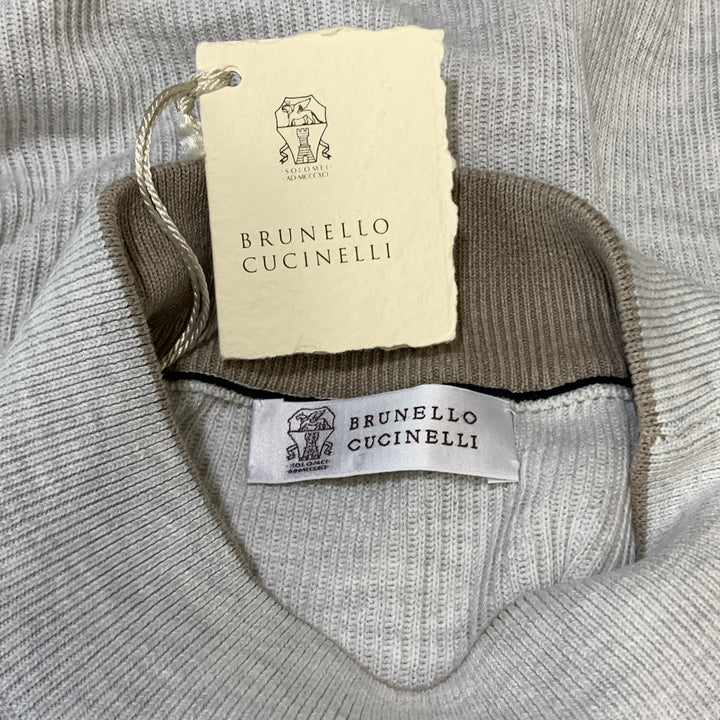 BRUNELLO CUCINELLI Size XL Light Grey Ribbed Knit Cotton High Mock Collar Pullover