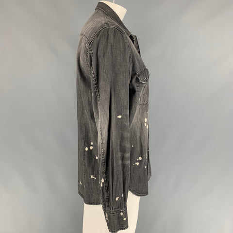 PURPLE BRAND Size XXL Grey Distressed Cotton Western Long Sleeve Shirt