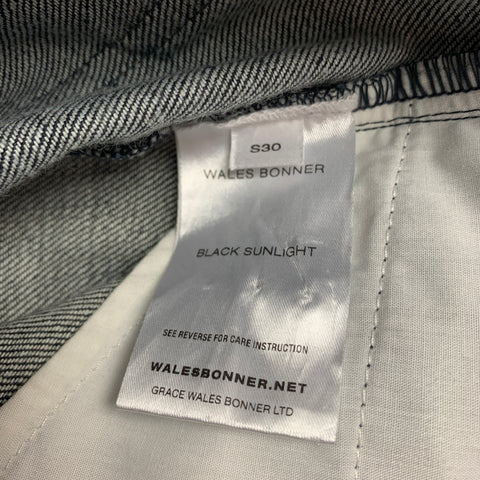 WALES BONNER FW 21 Black Sunlight Size S Blue Tan Color Block Cotton Cashmere High Waisted Jeans
