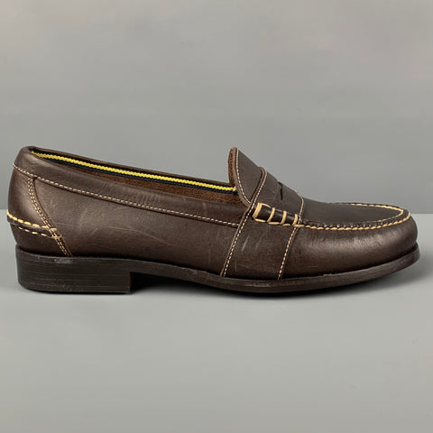 RALPH LAUREN Size 9.5 Dark Brown Contrast Stitch Leather Penny Loafers