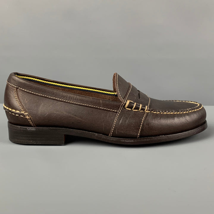 RALPH LAUREN Size 9.5 Dark Brown Contrast Stitch Leather Penny Loafers