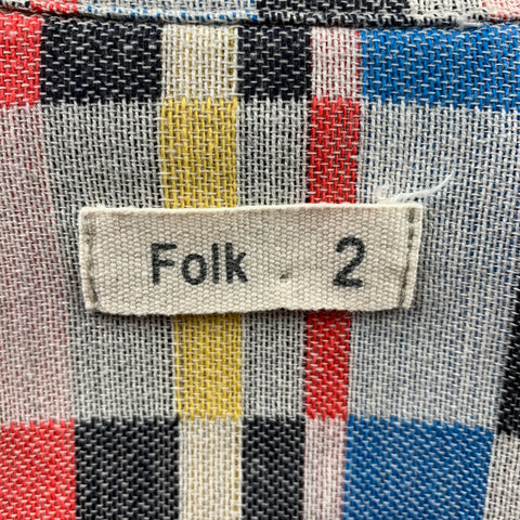 FOLK Size S Multi-Color Checkered Cotton Button Up Long Sleeve Shirt