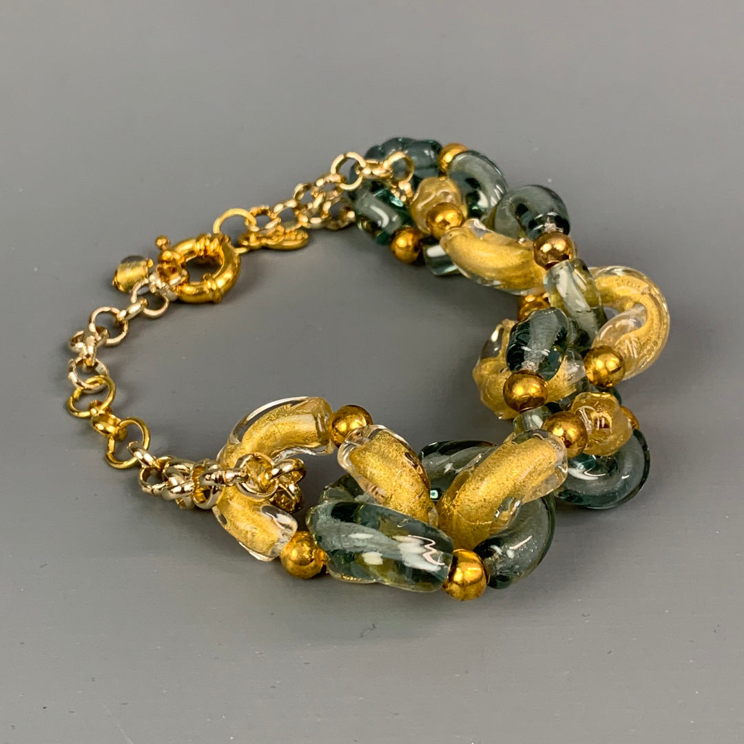 STAUER Aqua & Gold Tone Chain Link Glass Bracelet