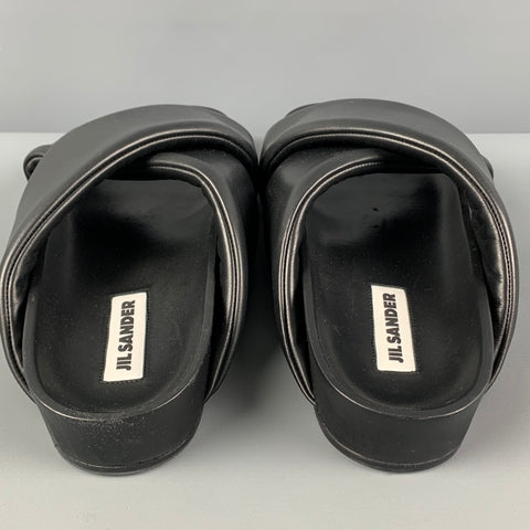 JIL SANDER Size 10 Black Leather Slip On Sandals