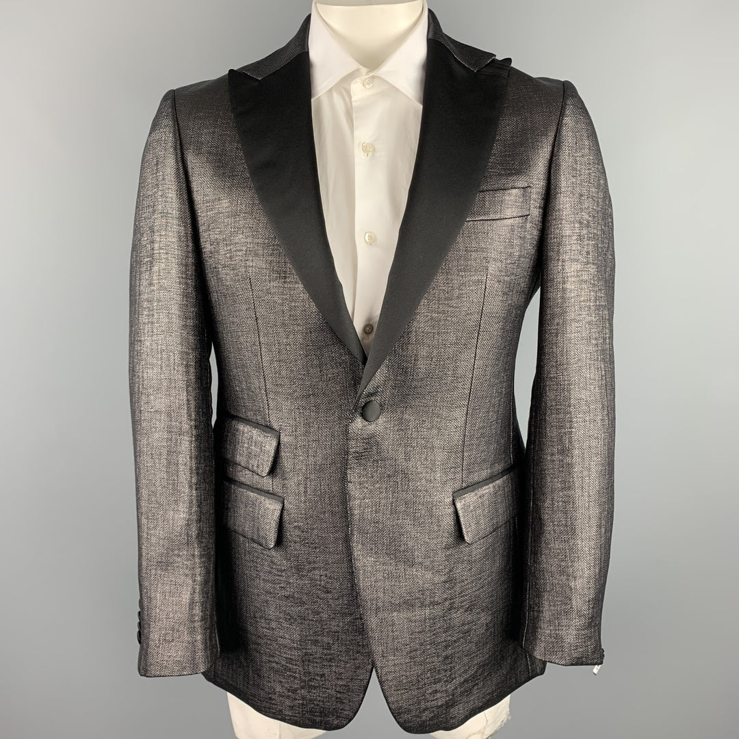 J. LINDEBERG Size 44 Long Black Woven Polyamide / Cotton Sport Coat