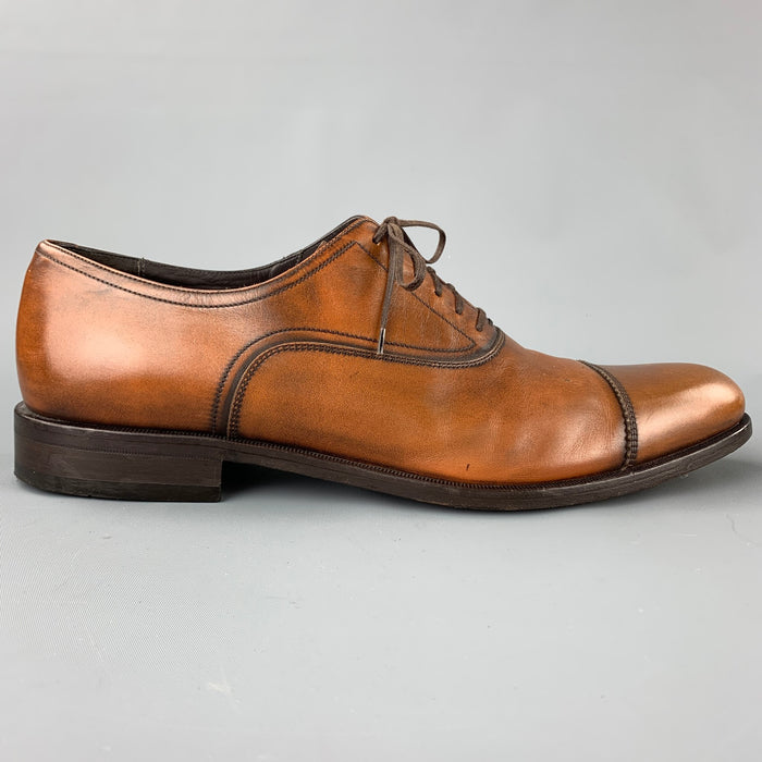 SALVATORE FERRAGAMO Studio Size 12 Tan Antique Leather Lace Up Shoes