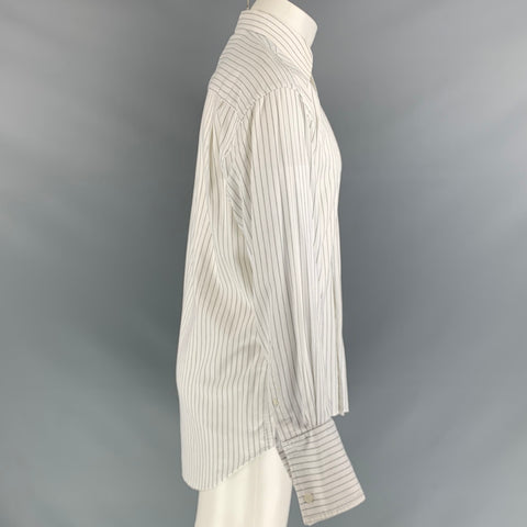 CHRISTIAN DIOR Size M Off White Stripe Cotton French Cuff Long Sleeve Shirt